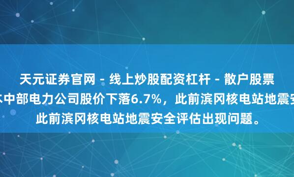 天元证券官网 - 线上炒股配资杠杆 - 散户股票杠杆怎么配资 日本中部电力公司股价下落6.7%，此前滨冈核电站地震安全评估出现问题。