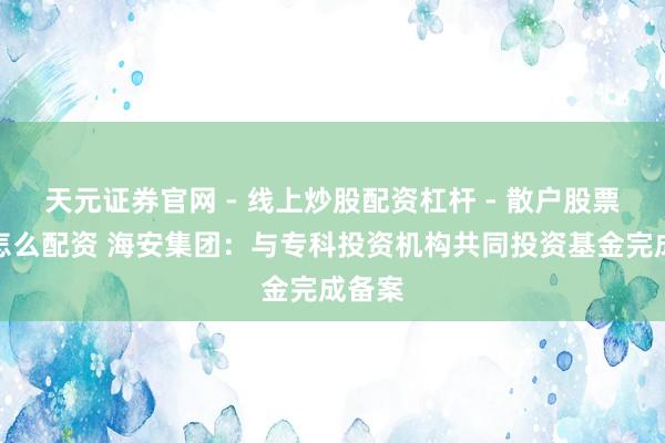 天元证券官网 - 线上炒股配资杠杆 - 散户股票杠杆怎么配资 海安集团：与专科投资机构共同投资基金完成备案
