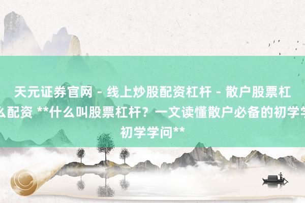 天元证券官网 - 线上炒股配资杠杆 - 散户股票杠杆怎么配资 **什么叫股票杠杆？一文读懂散户必备的初学学问**